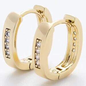 NWT Aim Eternal 14K Gold Filled 13mm Pave CZ U Shaped Huggie Hoop Earrings Small